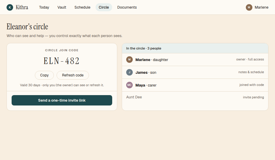 Inviting the circle with a join code